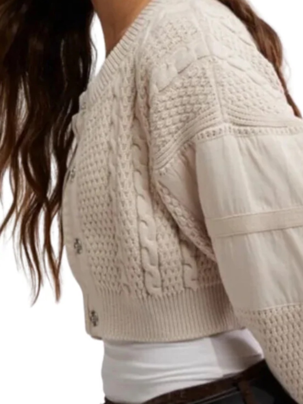 We The Free Heritage Cropped Cream Cable Knit Button Cardigan NWT